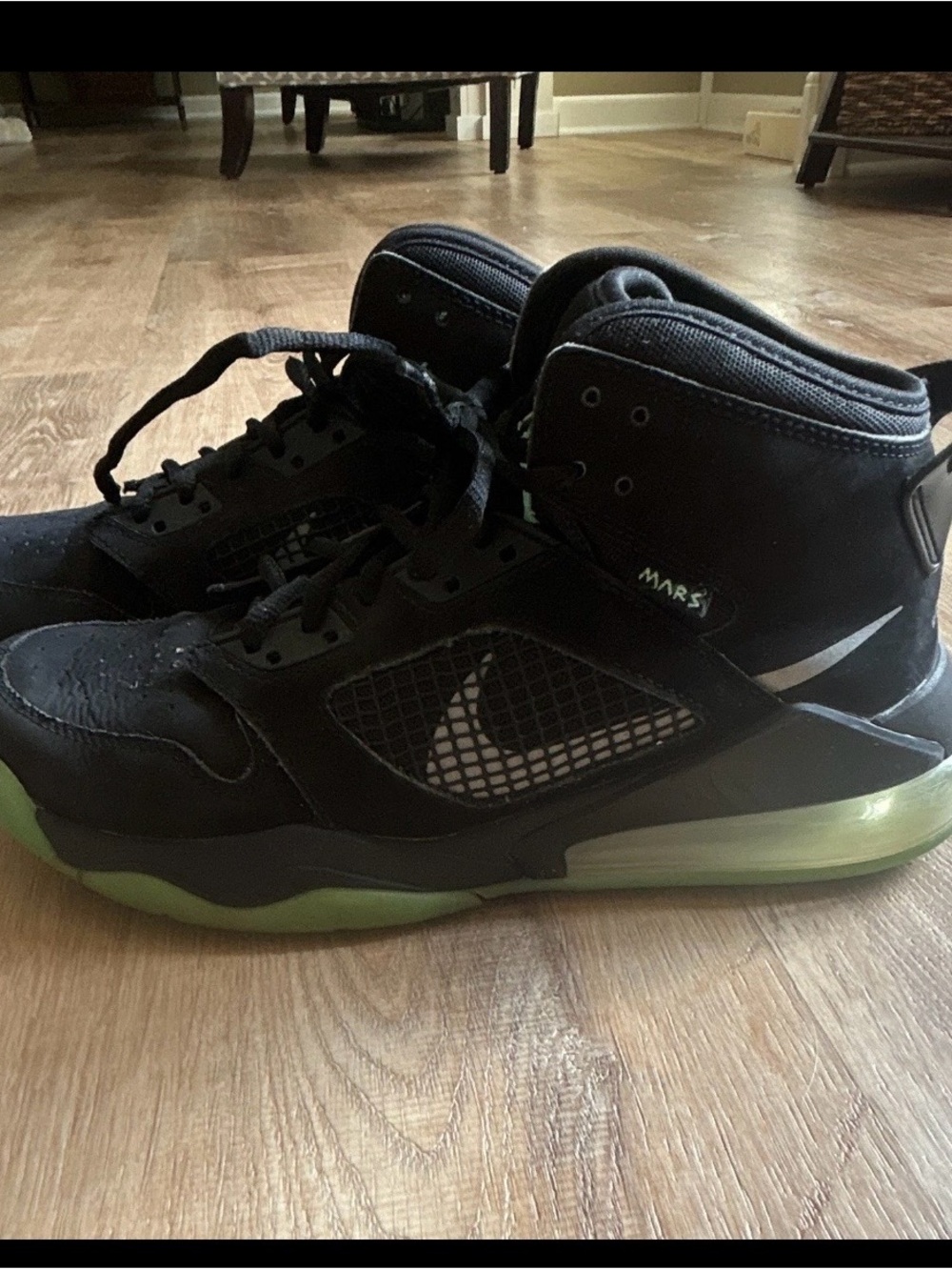 Jordan Men’s Mars 270 Black Mid-Top Sneakers with Green Translucent Sole
